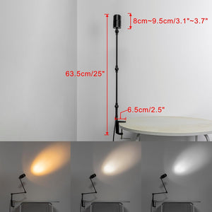 Clip-on Dimmable Spot Lamp 7W Focus Lighting Remote Control 9.8 Feet Plug in Button Cord