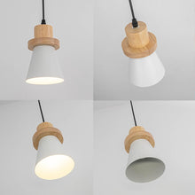 Load image into Gallery viewer, Adjusted Cable Track Lamp Wood Base Metal White Shade Simple Pendant Lighting for Kitchen