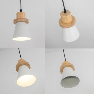 Adjusted Cable Track Lamp Wood Base Metal White Shade Simple Pendant Lighting for Kitchen