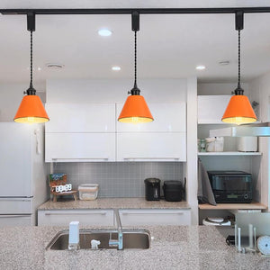 Modern Track Lamp Orange Lampshade Black Base with Switch Adjusted Cord Track Pendant Light