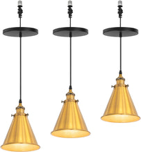 Load image into Gallery viewer, 7.4 Inches Gold Cone Shade Hanging Light E26 Base Adjustable Height Droplight Vintage Pendant Light