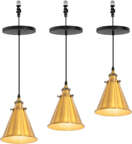 7.4 Inches Gold Cone Shade Hanging Light E26 Base Adjustable Height Droplight Vintage Pendant Light