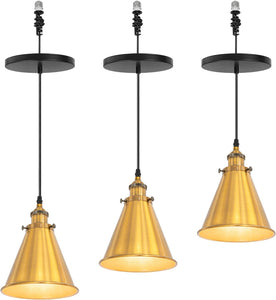 7.4 Inches Gold Cone Shade Hanging Light E26 Base Adjustable Height Droplight Vintage Pendant Light