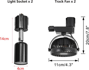 2 Track Lights with Full Spectrum Bulbs, 2 Track Mini Fans Black Plant Growing Kit for House Plants