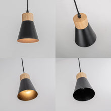 Load image into Gallery viewer, Adjusted Cable Track Lamp Wood Base Metal Black Shade Modern Pendant Lighting for Kitchen