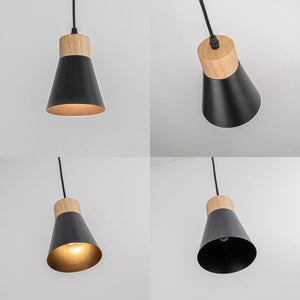 Adjusted Cable Track Lamp Wood Base Metal Black Shade Modern Pendant Lighting for Kitchen