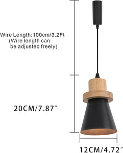 Adjusted Cable Track Lamp Wood Base Metal Shade Simple Pendant Lighting for Kitchen Dining Room