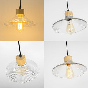 Adjusted Cable Track Lamp Wood Base Clear Glass Shade Modern Pendant Lighting For Home Office