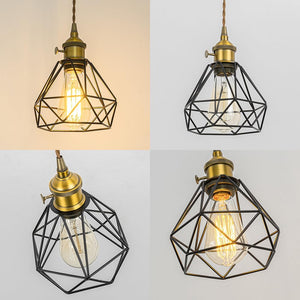 Gold Switch Base with Metal Diamond Shape Hollow Shade Adjusted Cord Vintage Track Pendant Light
