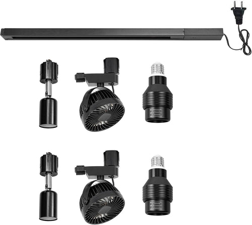 1 Track Rail, 2 Track Lights With Full Spectrum Bulbs, 2 Track Mini Fans Black Plant Growing Kit