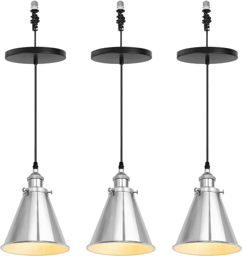 7.4 Inches Gold Cone Shade Hanging Light E26 Base Adjustable Height Droplight Vintage Pendant Light