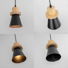 Load image into Gallery viewer, Slope Position Roof Track Light Wood Base Black Metal Shade Adjusted Cord Vintage Pendant Lighting