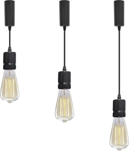 3-Lights Lift Track Lighting Pendants with Industrial Aluminum Socket for Kitchen Dinning Table