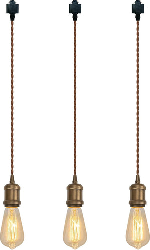 Vintage Design Copper E26 Base Track Pendant Light Brown Twisted Cord Tracking Lamp Customizable