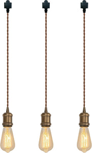 Vintage Design Copper E26 Base Track Pendant Light Brown Twisted Cord Tracking Lamp Customizable