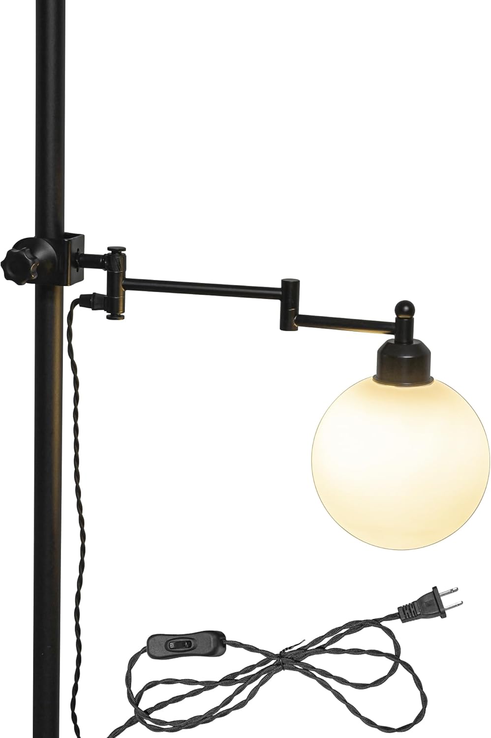 Mounted On Support Rod Indirect Lighting Plug in Cord Angle-Adjusted Glass Circle Shade Stand Light