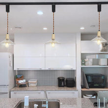 Load image into Gallery viewer, Wooden Base Clear Glass Shade Adjusted Cord Track Mount Modern Pendant Light for Kitchen