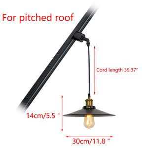 Sloped Position Track Light Fixture E26 Base 11.8" Diameter Lampshade Hanging Lamp Inclined Roof