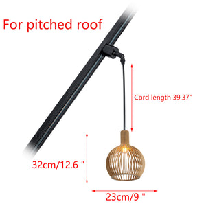 Sloped Position Track Light Fixture E26 Base Wood Lampshade Vintage Design Hanging Lamp Inclined Roof