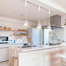 Load image into Gallery viewer, Adjusted Cable Track Lamp Wood Base Metal White Shade Simple Pendant Lighting for Kitchen