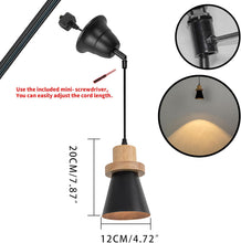 Load image into Gallery viewer, Slope Position Roof Track Light Wood Base Black Metal Shade Adjusted Cord Vintage Pendant Lighting