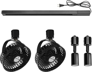 Black Track Mount Mini Fan x2, Light x2, Track Rail With Timer Cord x1, Adjustable Angle For Plant