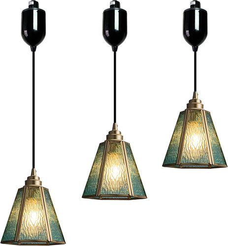 3-Lights Track Lighting Pendants Antiqued with Glass Lampshade Decorative for Kitchen Restaurant