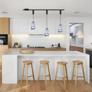 Track Lighting Pendants Modern Style with Dark Blue Glass Lampshade Decorative Fixture for Kitchen