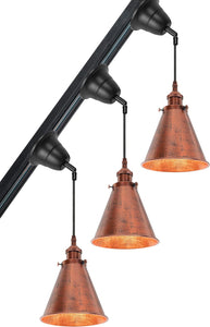 Adjusted Cable Track Lamp Rust Color Metal Cone Shade Vintage Pendant Light for Slope Position Roof