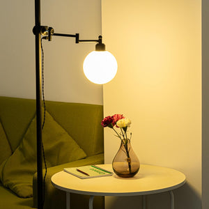 Mounted On Support Rod Indirect Lighting Plug in Cord Angle-Adjusted Glass Circle Shade Stand Light