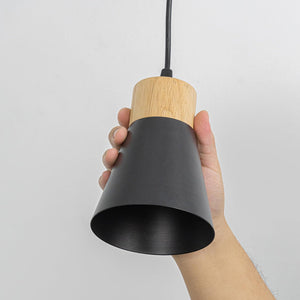 Adjusted Cable Track Lamp Wood Base Metal Black Shade Modern Pendant Lighting for Kitchen