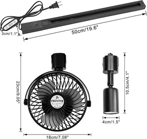 Black Track Mount Mini Fan x2, Light x2, Track Rail With Timer Cord x1, Adjustable Angle For Plant