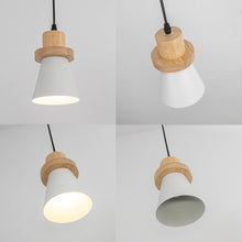 Load image into Gallery viewer, Dimmable Plug in Cord 15 Or 19.6 Feet E26 Wood Base Metal Shade Simple Design Hanging Pendant Light