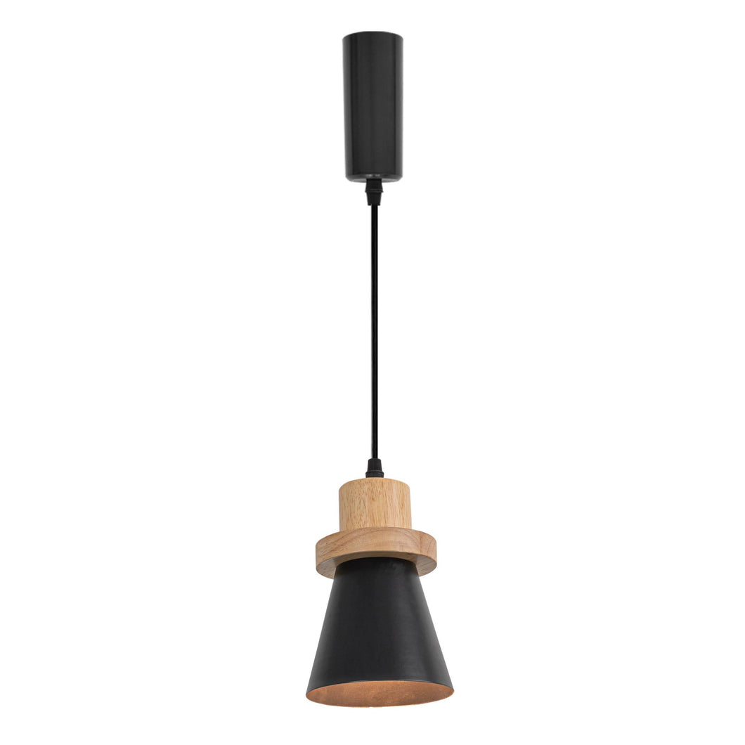 Adjusted Cable Track Lamp Wood Base Metal Shade Simple Pendant Lighting for Kitchen Dining Room