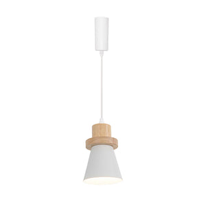 Adjusted Cable Track Lamp Wood Base Metal White Shade Simple Pendant Lighting for Kitchen