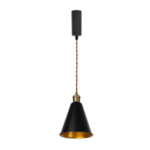 Load image into Gallery viewer, Copper E26 Base Black Metal Inner Gold Cone ShadeTrack Pendant Light Adjusted Cord Vintage Design