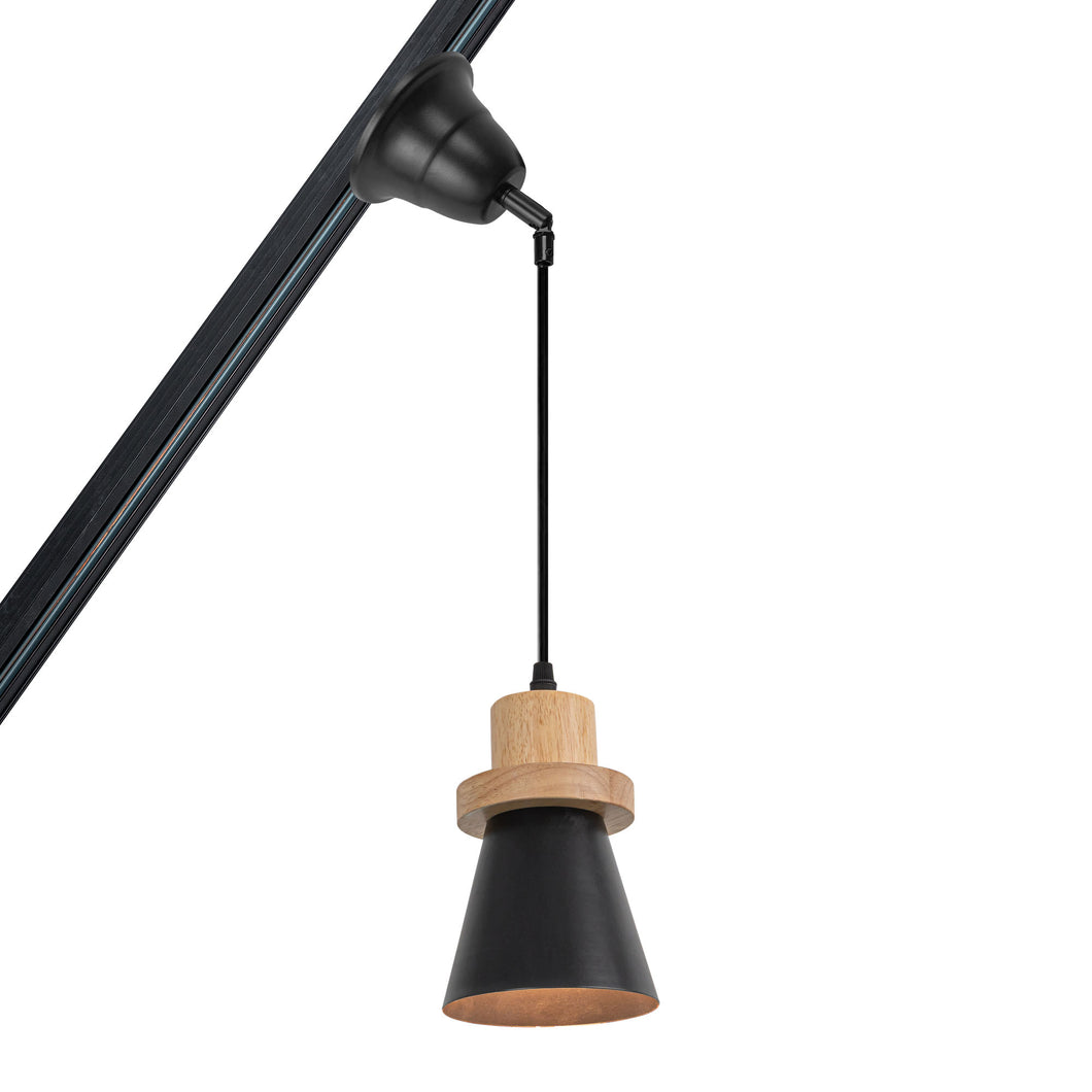 Slope Position Roof Track Light Wood Base Black Metal Shade Adjusted Cord Vintage Pendant Lighting