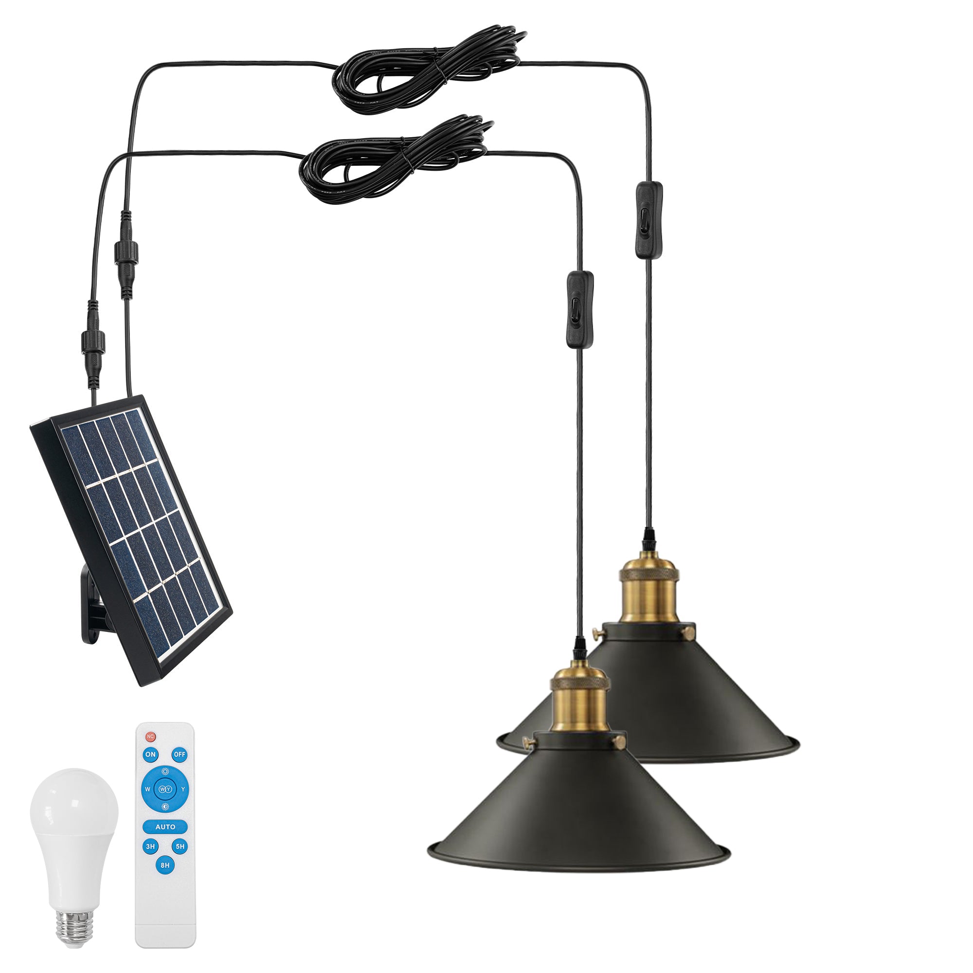 Remote Control Solar Power Pendant Retro Socket Light with LED Bulb Bu –  Nunu Lighting