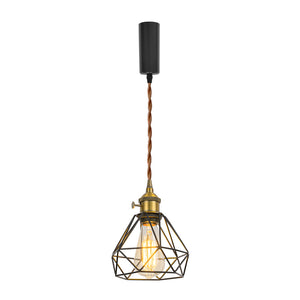 Gold Switch Base with Metal Diamond Shape Hollow Shade Adjusted Cord Vintage Track Pendant Light