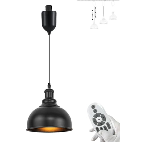 Adjustable Height Track Pendant Lighting Black Lamp Industrial Vintage With Remote Control