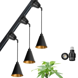 Full Spectrum Tilt Position Track Light 3.9 Ft Adjusted Cord Black Cone Shade Inner Gold Pendant