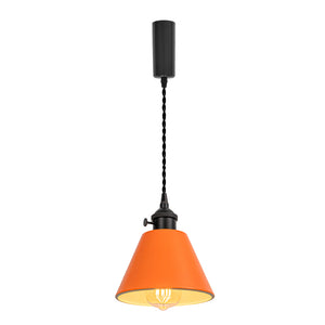 Modern Track Lamp Orange Lampshade Black Base with Switch Adjusted Cord Track Pendant Light