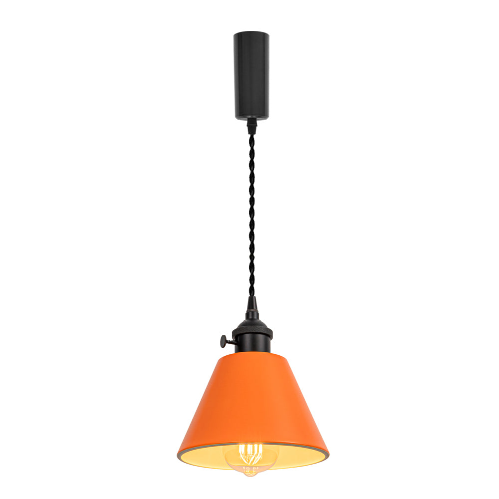 Modern Track Lamp Orange Lampshade Black Base with Switch Adjusted Cord Track Pendant Light