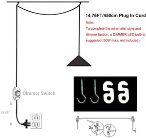 Functional Plug-in Pendant Light Fixture Adjustable Height Mode for Bedroom Hallway