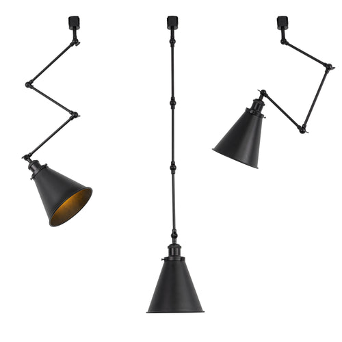 Adjustable Angle Direction Black Metal Cone Shade Track Lamp E26 Base Vintage Design For Kitchen Stores