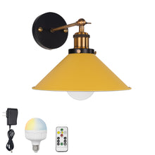 Load image into Gallery viewer, Rechargeable Smart LED Bulbs With Remote Cordless Metal Cone Shade Wall Sconces