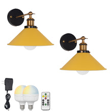 Load image into Gallery viewer, Rechargeable Smart LED Bulbs With Remote Cordless Metal Cone Shade Wall Sconces