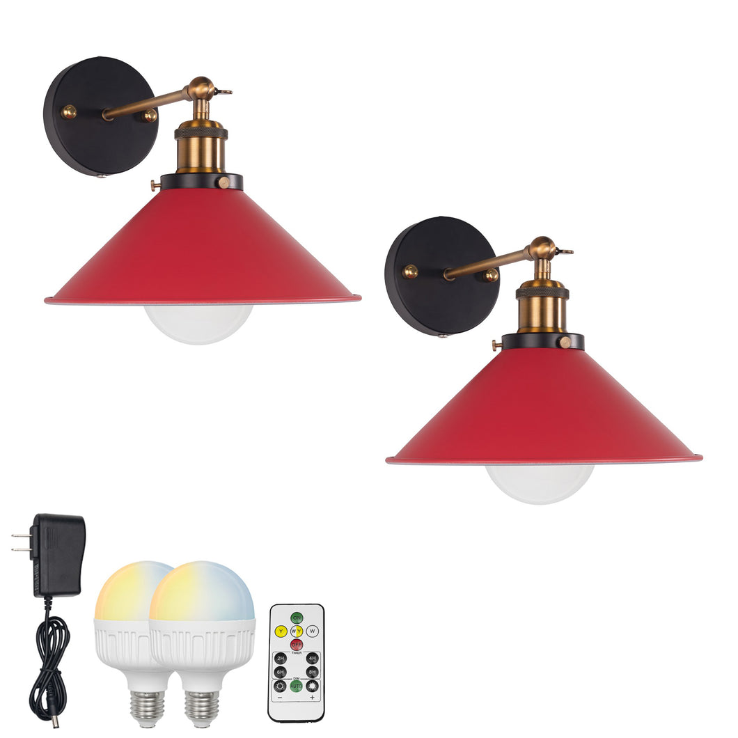 Rechargeable Smart LED Bulbs With Remote Cordless Metal Cone Shade Wall Sconces